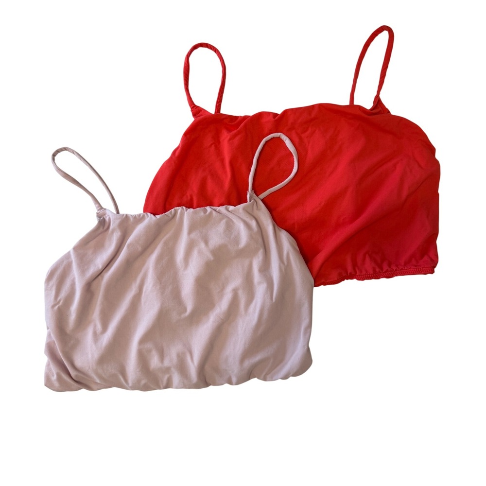 SKIMS Fits Everybody Cami Crop Top Bundle L XL Red Pink Strappy Back Soft Basics